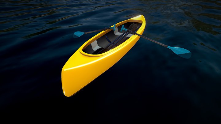 Canoe Boat And 2 Types Of Oars 3D Model