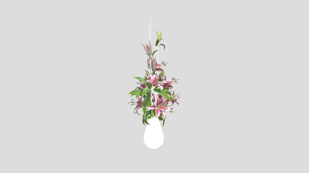 White Vase With Pink Lily Arrangement