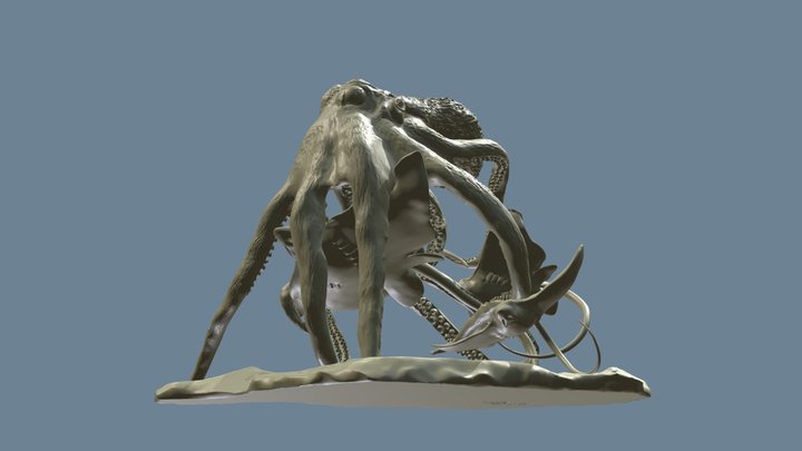 Octopus preying on Eagle Rays 3D Model