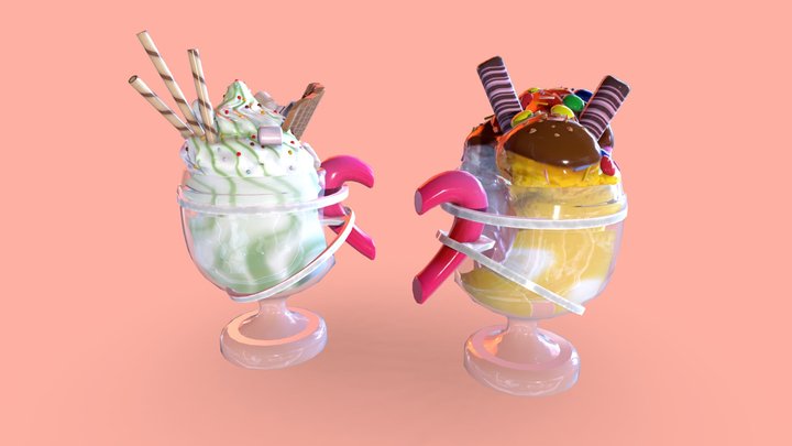 Ice cream in a heart style cup 3D Model