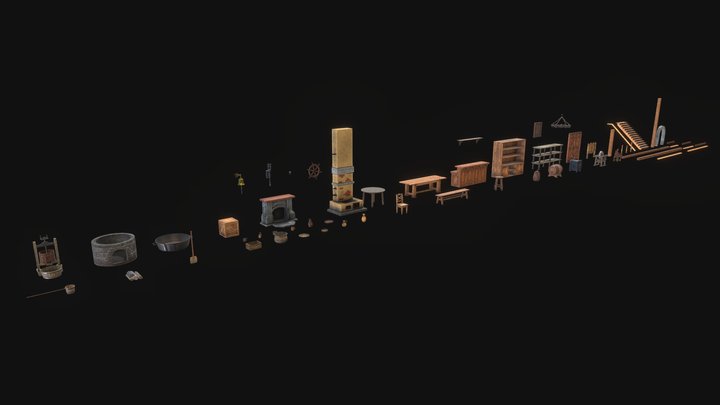Vintage Tavern assets preview 3D Model