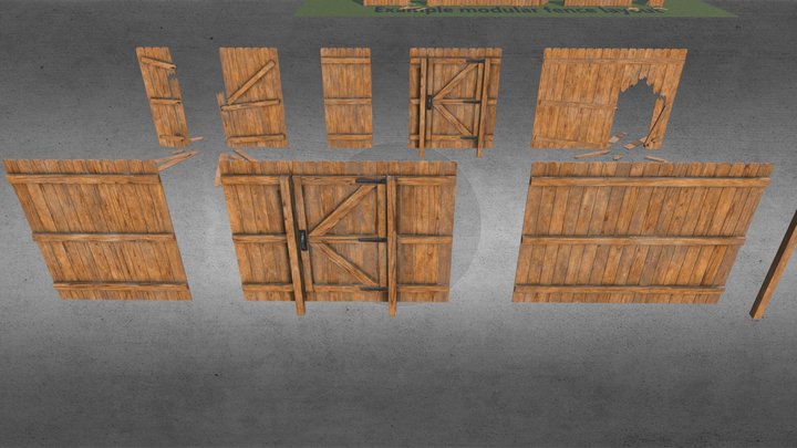 Privacy Fence Pack (with damaged sections) 3D Model
