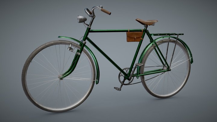 Vintage Bicycle Green with Attachments - Updated 3D Model
