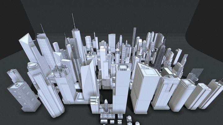 100+ Unique Building Kitbash Bundle VOL-1 3D Model