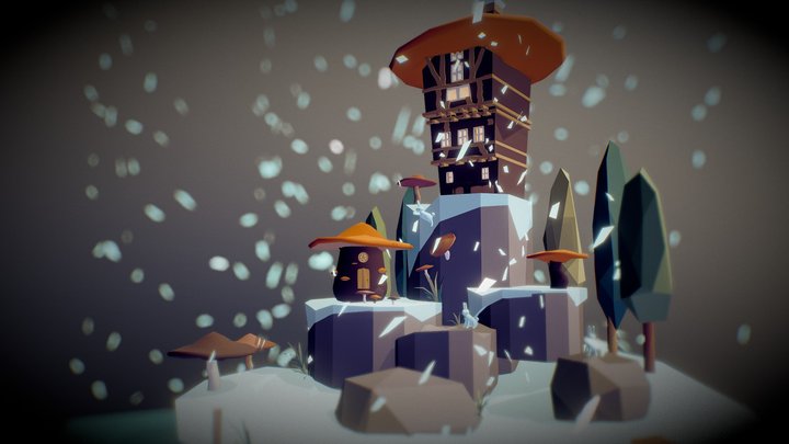 DIORAMA//mushroom village 3D Model