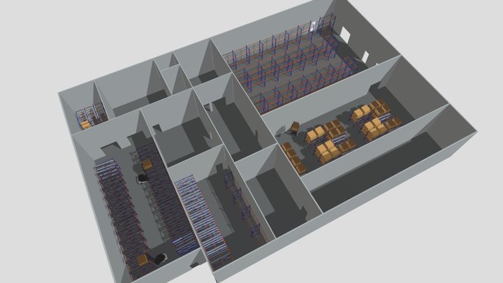 Push Back Rack - Pallet Rack - Wire Deck 3D Model