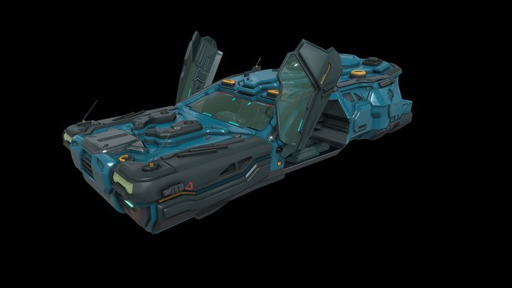 Low poly cyberpunk flying car with interior 3D Model