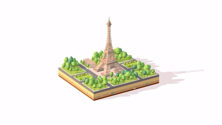 Cartoon Low Poly Eiffel Tower 3D Model