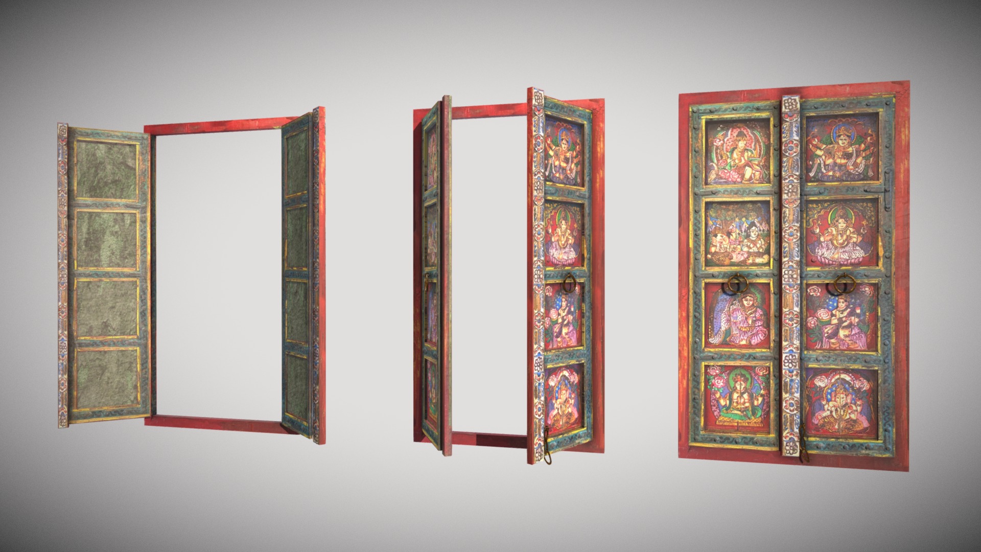 3D model Indian Door Colored - This is a 3D model of the Indian Door Colored. The 3D model is about a group of paintings on a wall.