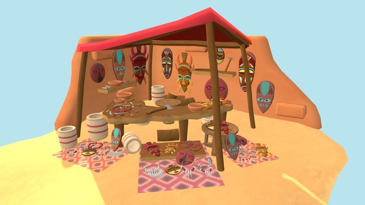 DAE Bazaar African Mask shop 3D Model