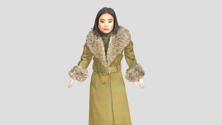 Filipino Woman wearing a Khaki Winter Coat 3D Model