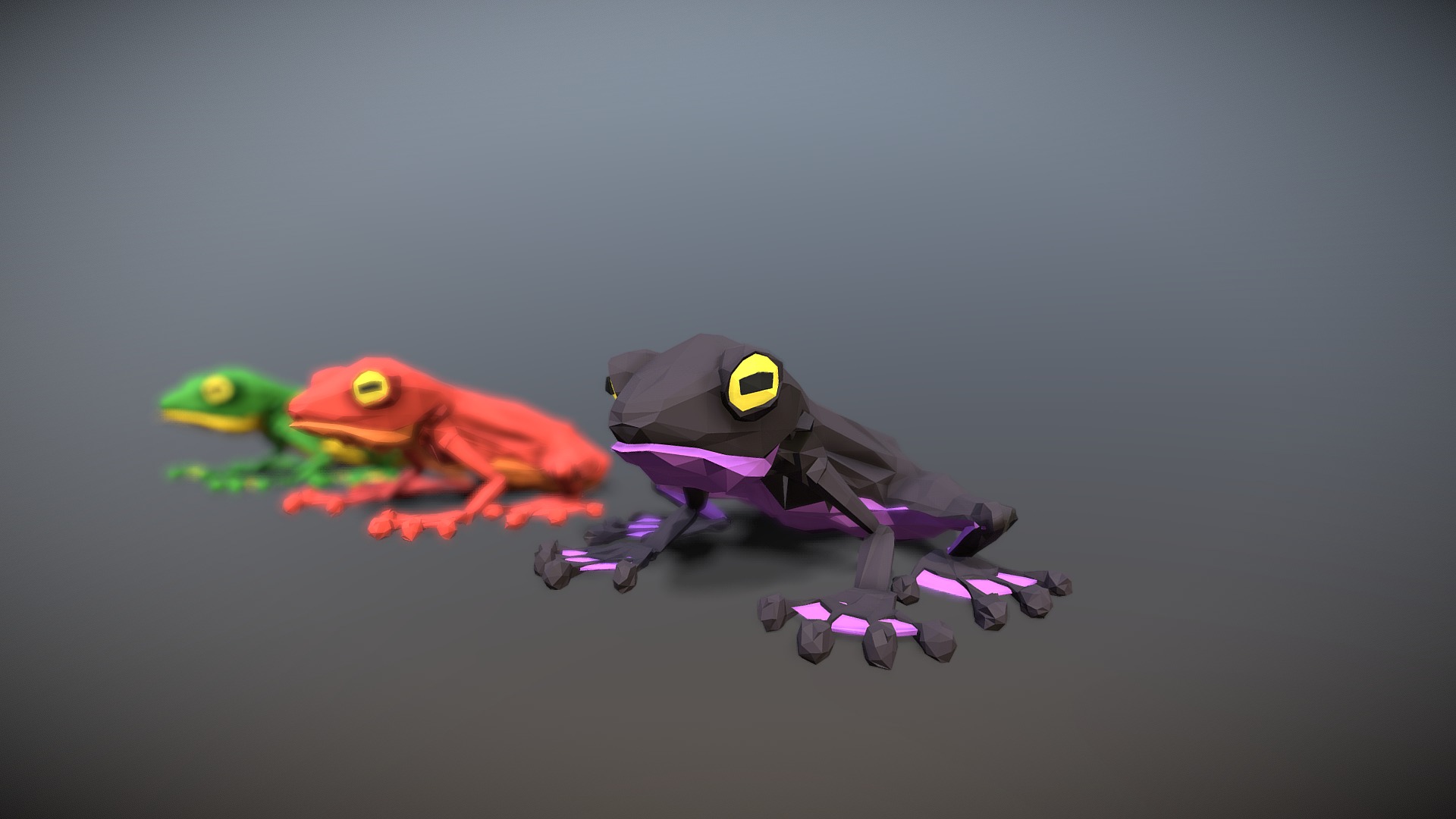 3D model Low Poly Frogs - This is a 3D model of the Low Poly Frogs. The 3D model is about a toy dinosaur with a yellow eye.