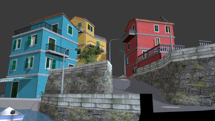 Cinque Terre Low Poly Cityscene 3D Model