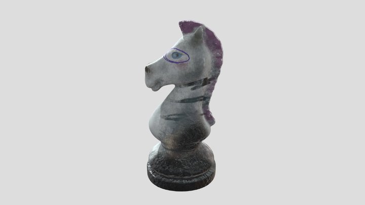Figura szachowa - koń, zniszczona przez dzieci 3D Model