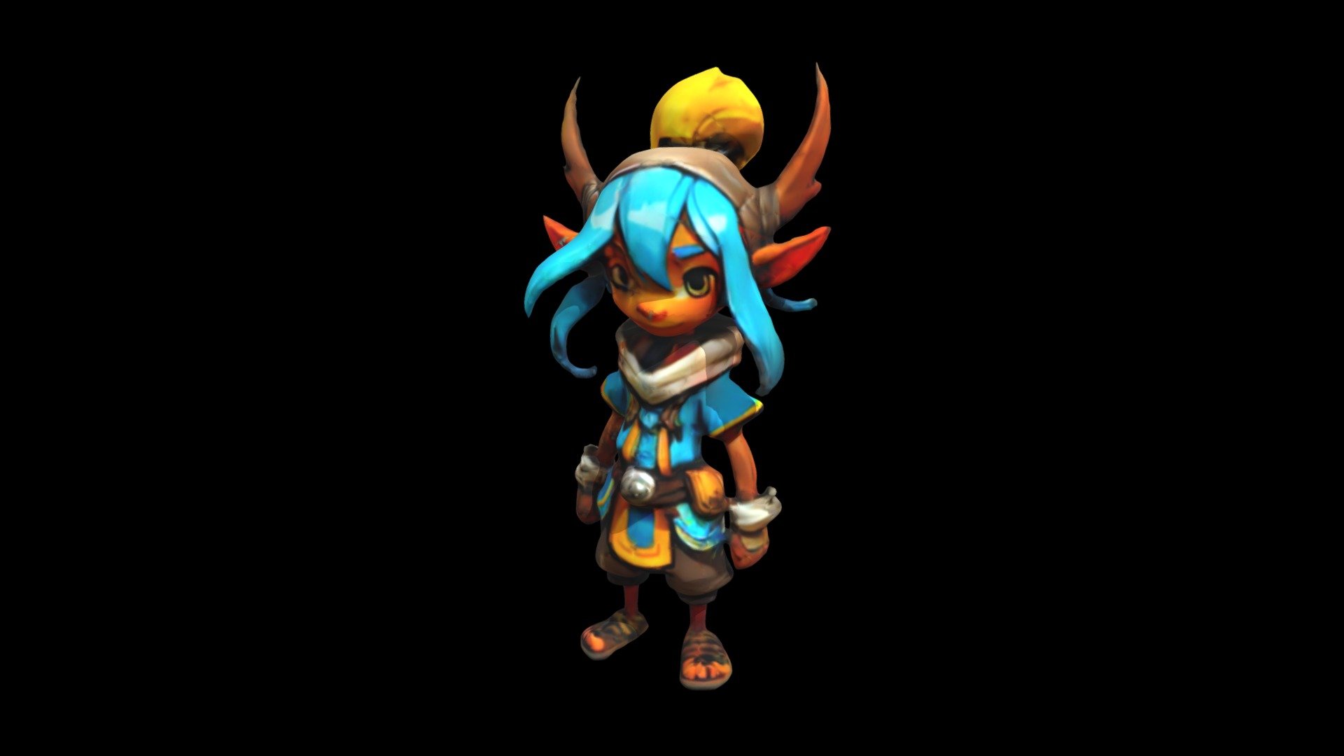 a cartoon character with blue hair and horns - Download Free 3D model ...