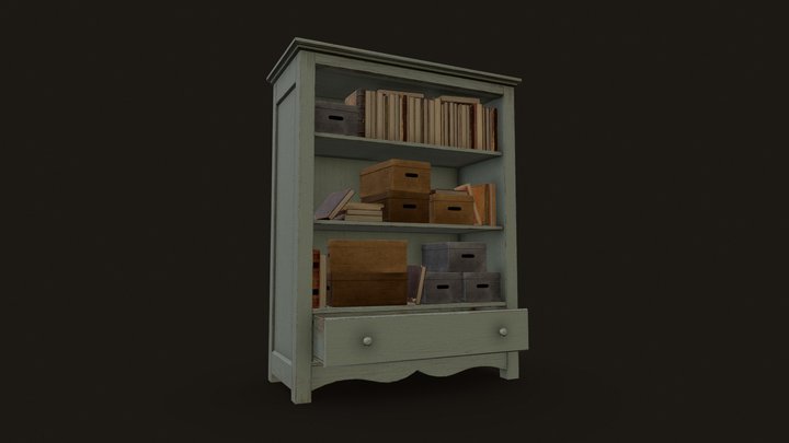 Wooden Shelf with Drawer 3D Model