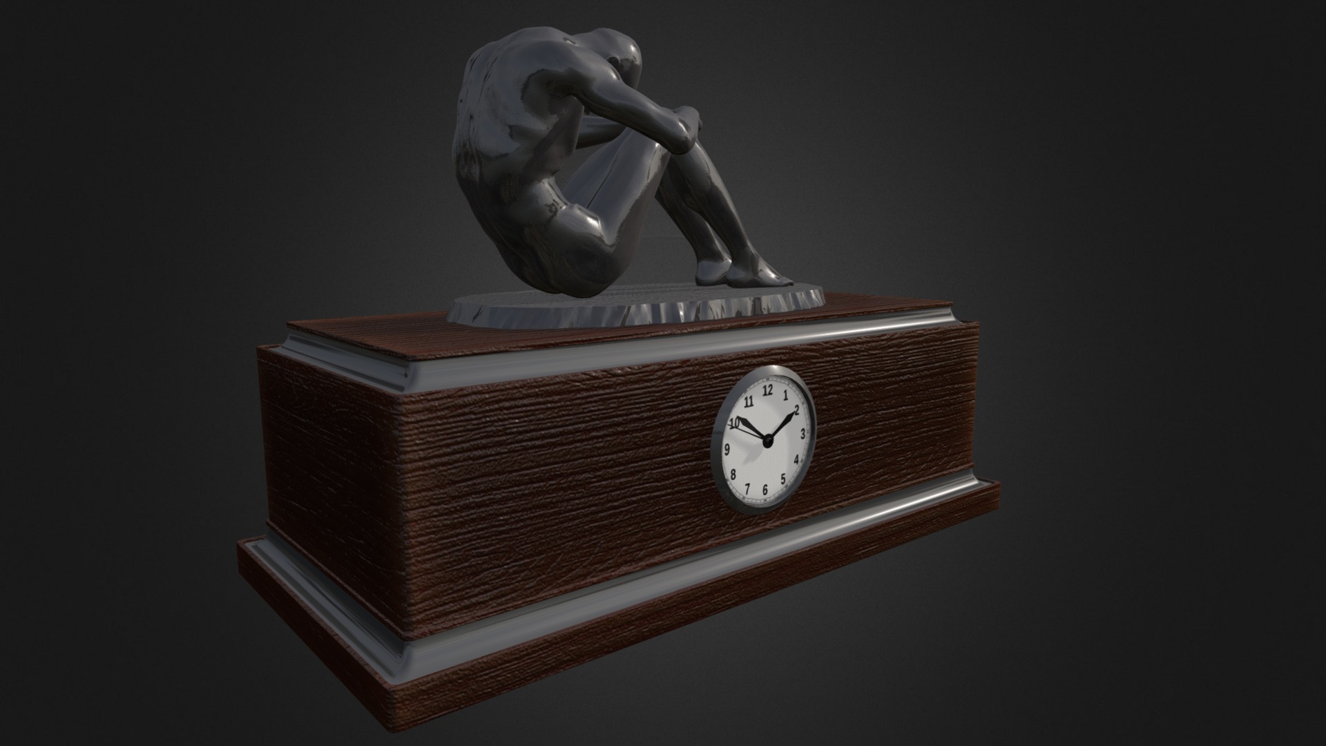 3D model Clock with Metal Sculpture - This is a 3D model of the Clock with Metal Sculpture. The 3D model is about a clock on top of a wooden box.