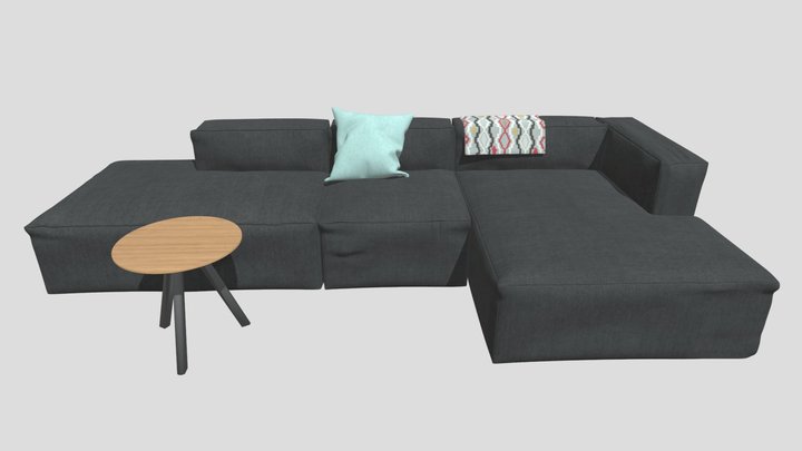 Black sofa set-L 3D Model