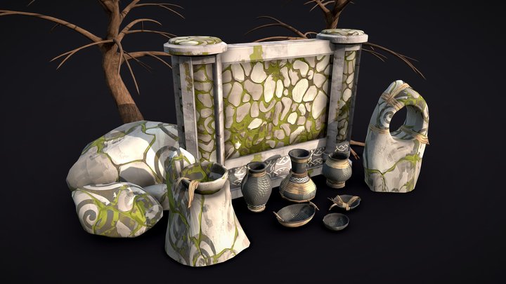 Painted Celtic Environment Props 3D Model