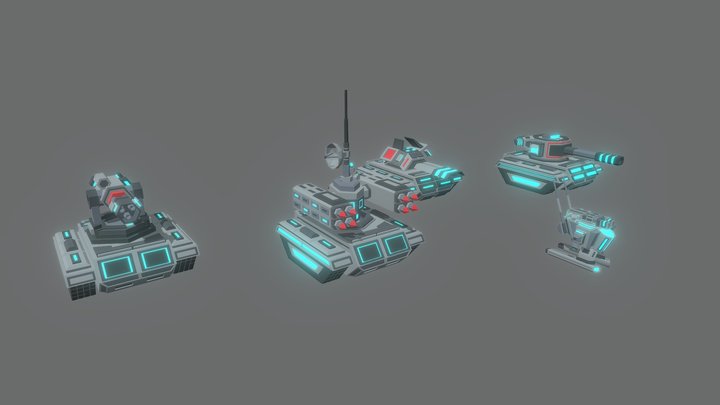 Low poly Cyber Tank 3D Model