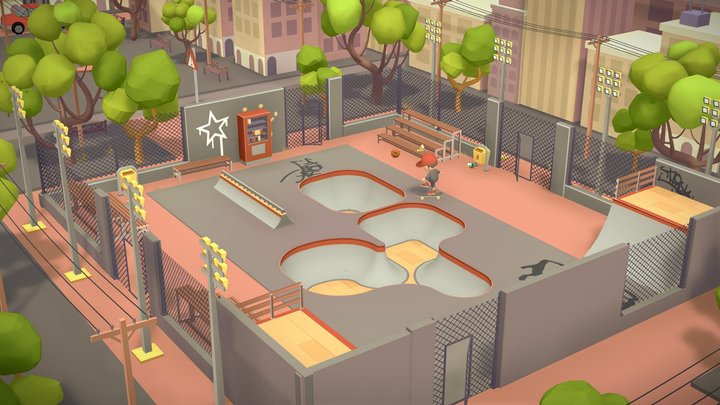 🛹 Skateboard playground game asset lowpoly city 3D Model