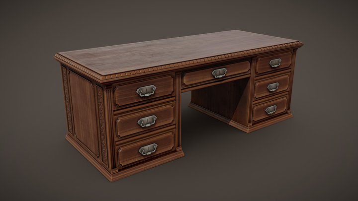 Antique wooden desk 3D Model