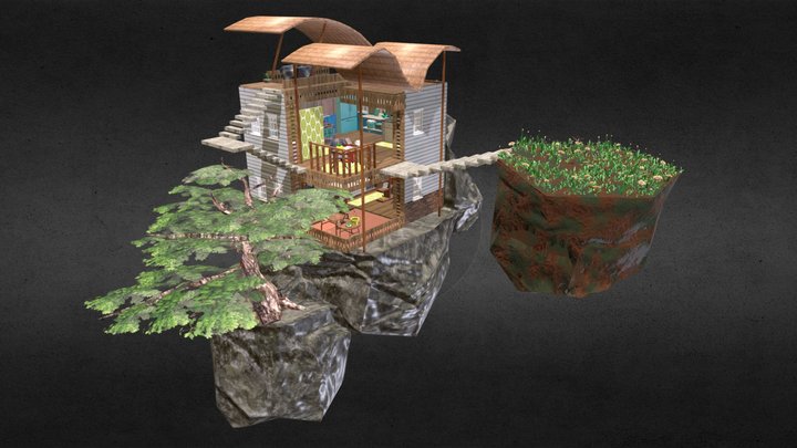 the cabinet on the tree rock 岩樹之屋 3D Model