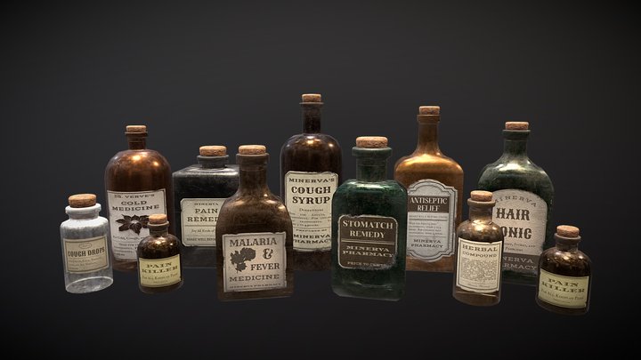 Antique Medicine Bottle - Low Poly 3D Model