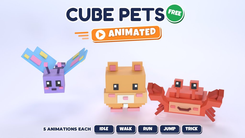 Cube Pets Mega Pack - 90 Animated Low Poly Animals - A 3D model ...