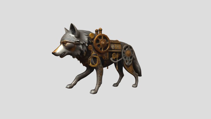Steampunk Cyber Wolf 3D Model