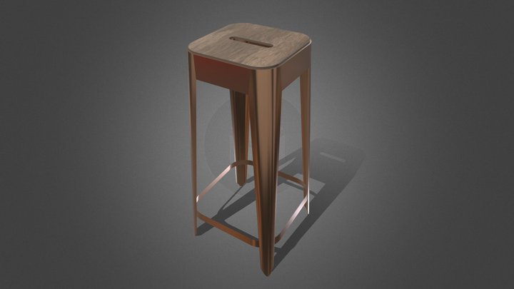 Pub Bar Rose Gold Metal Stool / Wood Top 3D Model
