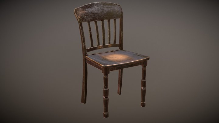 Old Wooden Small Chair 3D Model