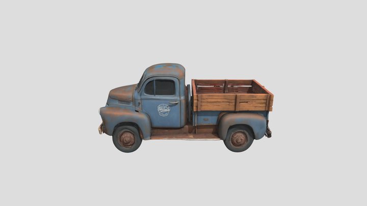 Rusty blue truck with wood in the back super coo 3D Model
