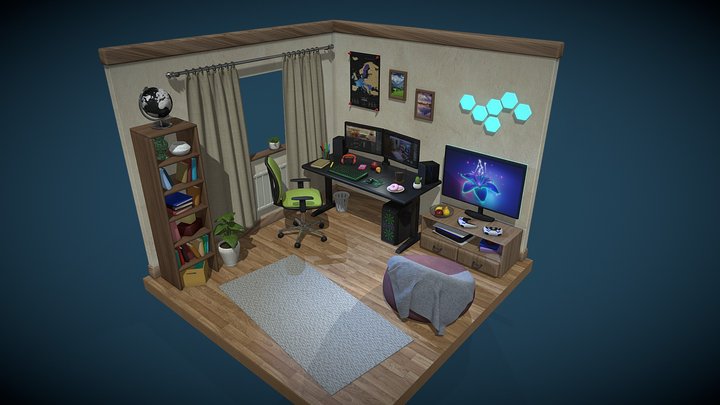 Isometric room /Artist`s Home office room/Study 3D Model