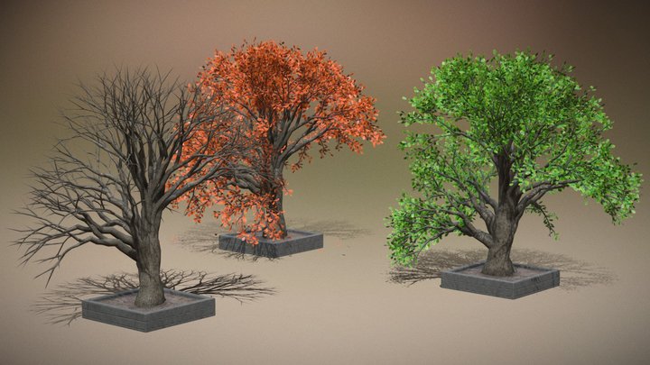 [FREE] Stylistic Oak Trees: Foliage Asset 3D Model