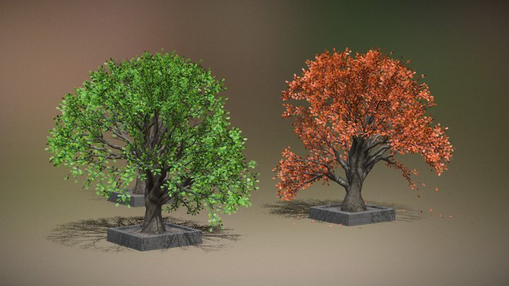 Foliage Asset (3D): Stylistic Oak Trees 3D Model