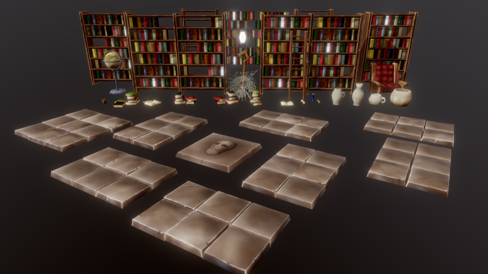 3D model Library pack - This is a 3D model of the Library pack. The 3D model is about a room with a couch and bookshelves.