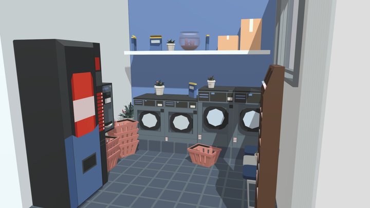 Low-Poly Simple Isometric Laundromat 3D Model