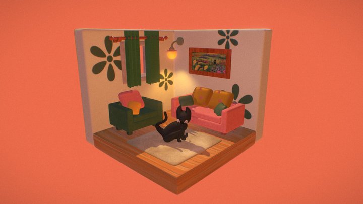 Room with a cat 3D Model
