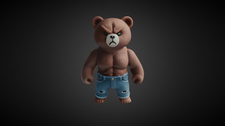 Muscular bear in blue jeans | game-ready 3D Model