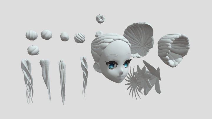 Head Back And Tail Hair Parts 3D Model