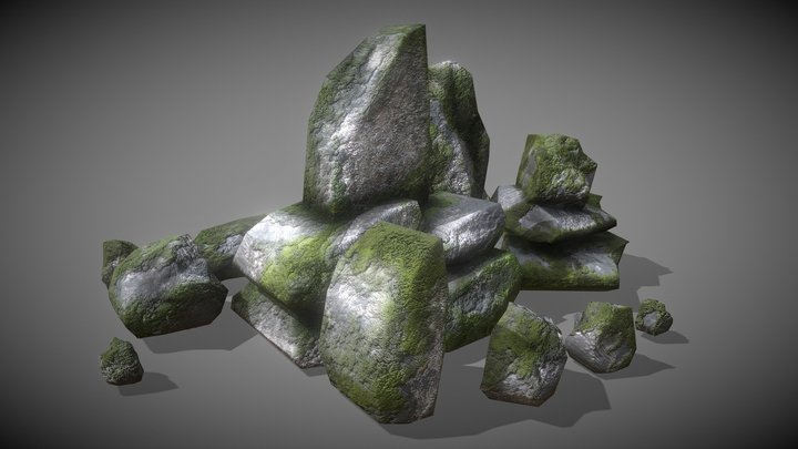 Mossy Rocks Low Poly – Modelo 3D gratuito STL