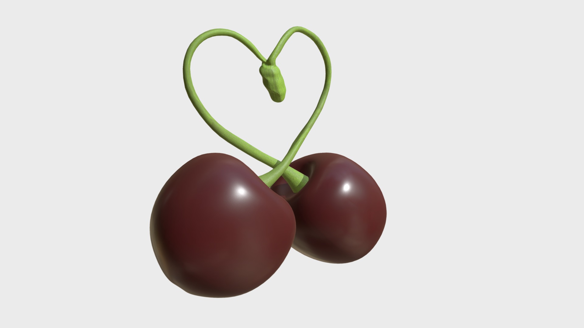 3D model Cherries forming a heart - This is a 3D model of the Cherries forming a heart. The 3D model is about a pair of cherries.