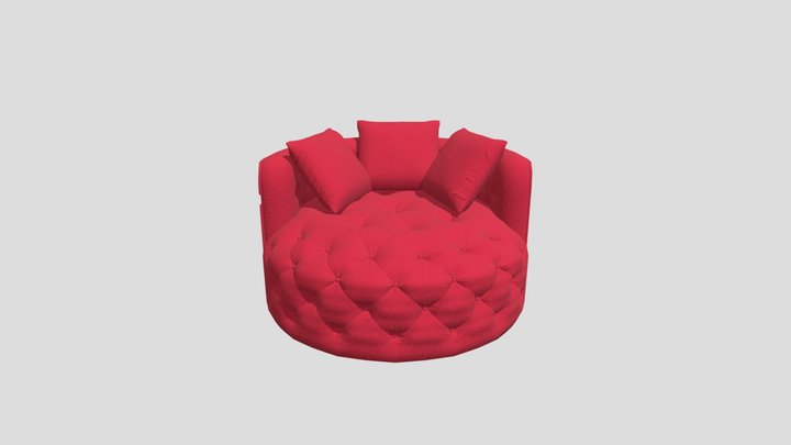 Luxury Red Swivel Barrel Chair (Tufted Design) 3D Model