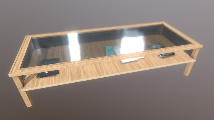 Simple Glass Wood Table With Books 3D Model