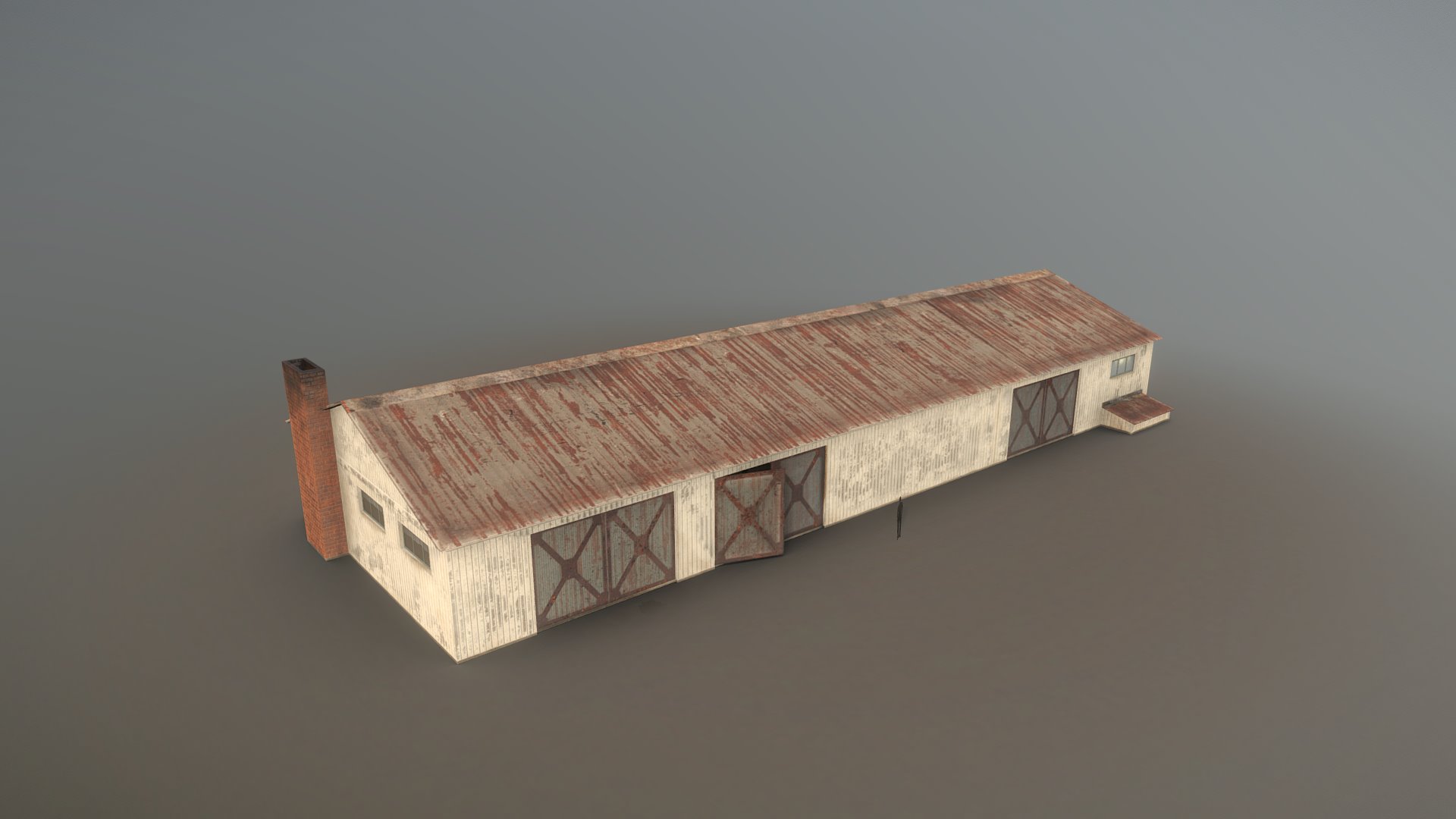 3D model Old Garage 01 white - This is a 3D model of the Old Garage 01 white. The 3D model is about a wooden house with a chimney.