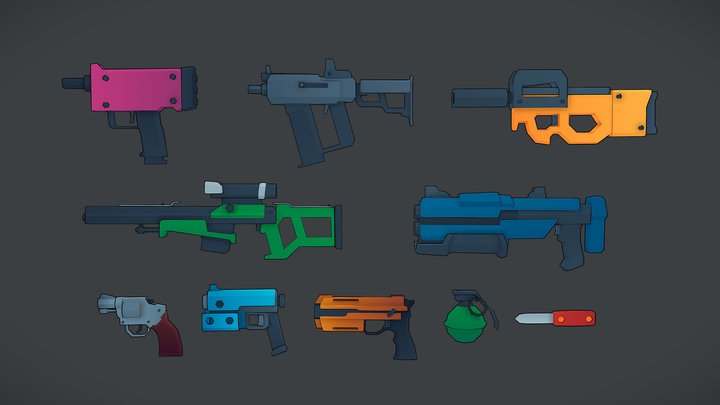 Stylized Low Poly Toon Weapon Pack 3D Model