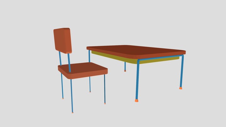 Modern Chair and Table 3D Model |Game Ready