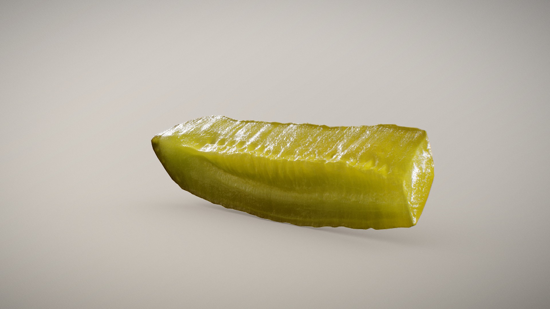 3D model Crunchy Pickle - This is a 3D model of the Crunchy Pickle. The 3D model is about a yellow pickle on a white surface.