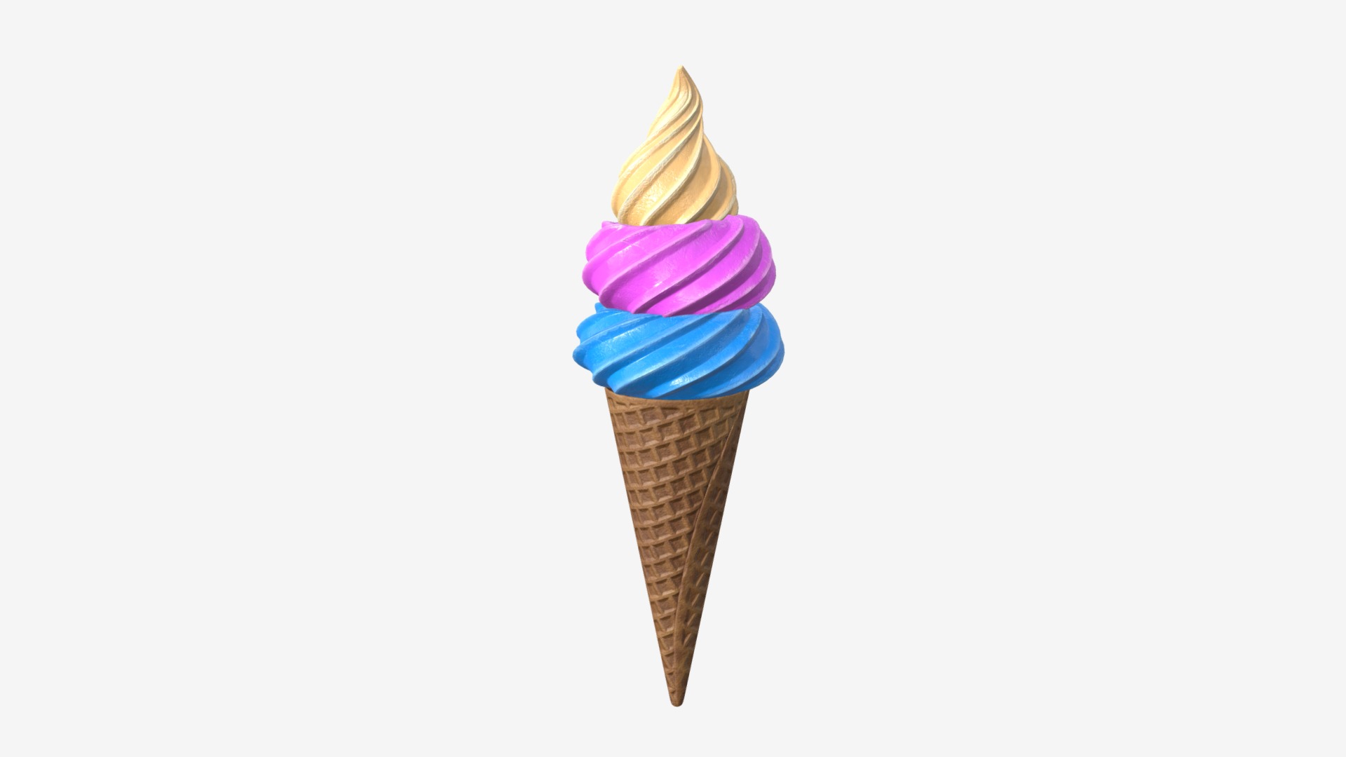 3D model Colorful Ice cream in waffle cone - This is a 3D model of the Colorful Ice cream in waffle cone. The 3D model is about shape.